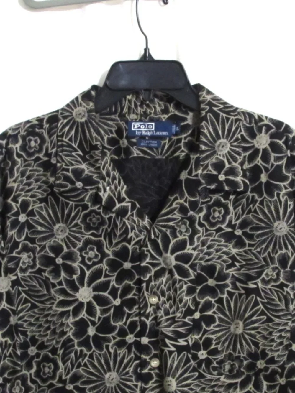 Men's RALPH LAUREN Black & Beige Floral Hawaiian Linen Short Sleeve Shirt XL - Picture 2 of 4